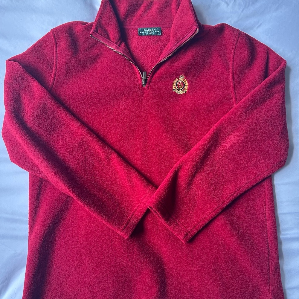 VINTAGE Ralph Lauren‎ Zip Pullover 1/4 Zip Fleece Sweater Size Small Petite Red